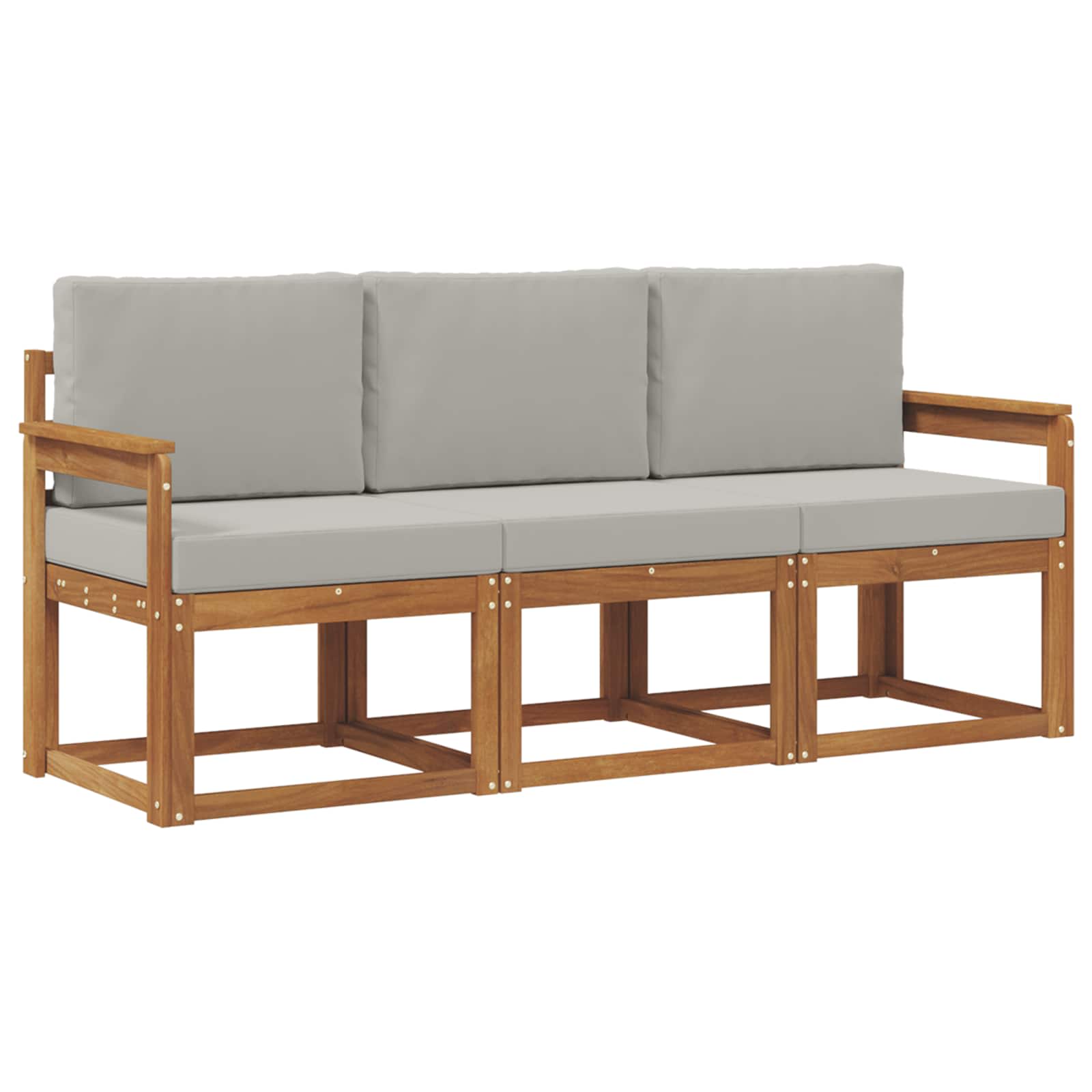 Sofa Ogrodowa Modułowa 3-Osobowa Drewniana z Szarymi Poduszkami na Taras