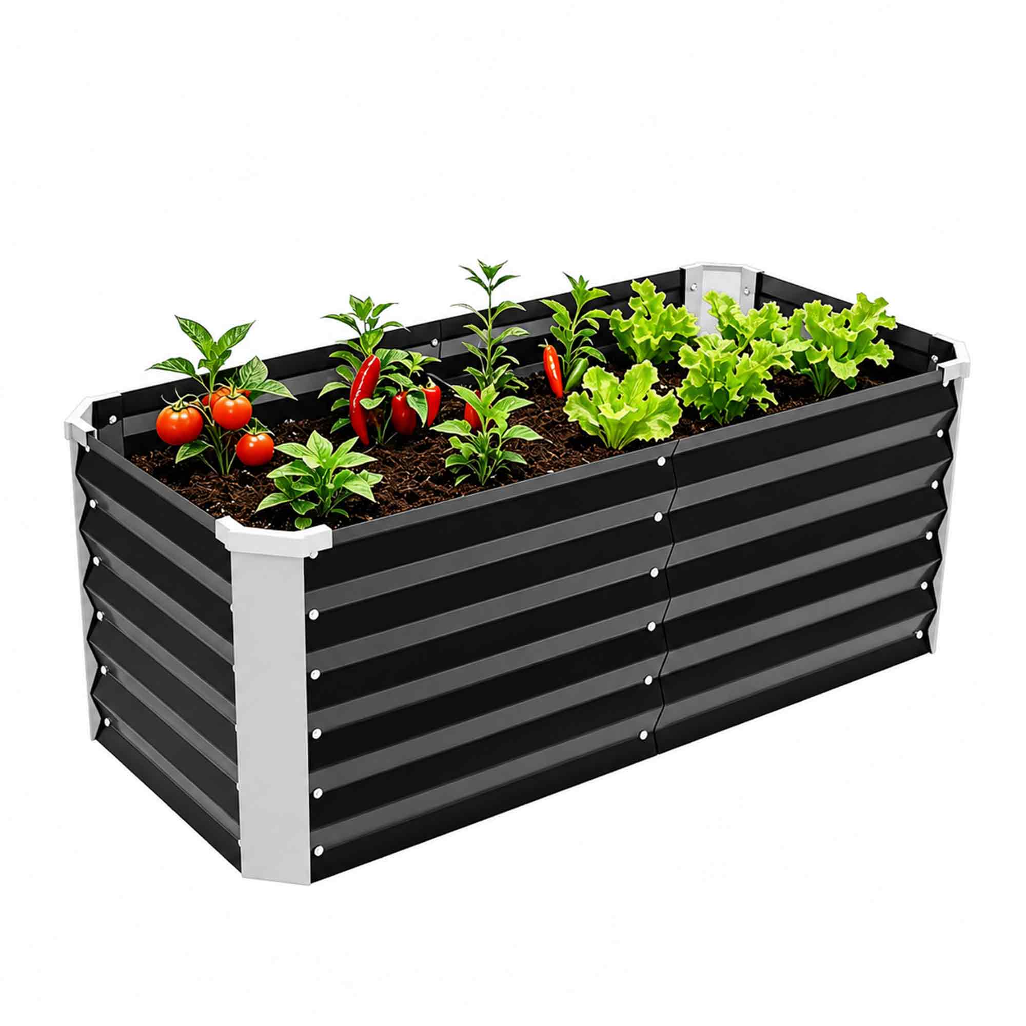 Ocynkowana donica YITAHOME 320 l – bezpieczna krawędź, 4 podpory, 120 x 58 x 46 cm, czarna