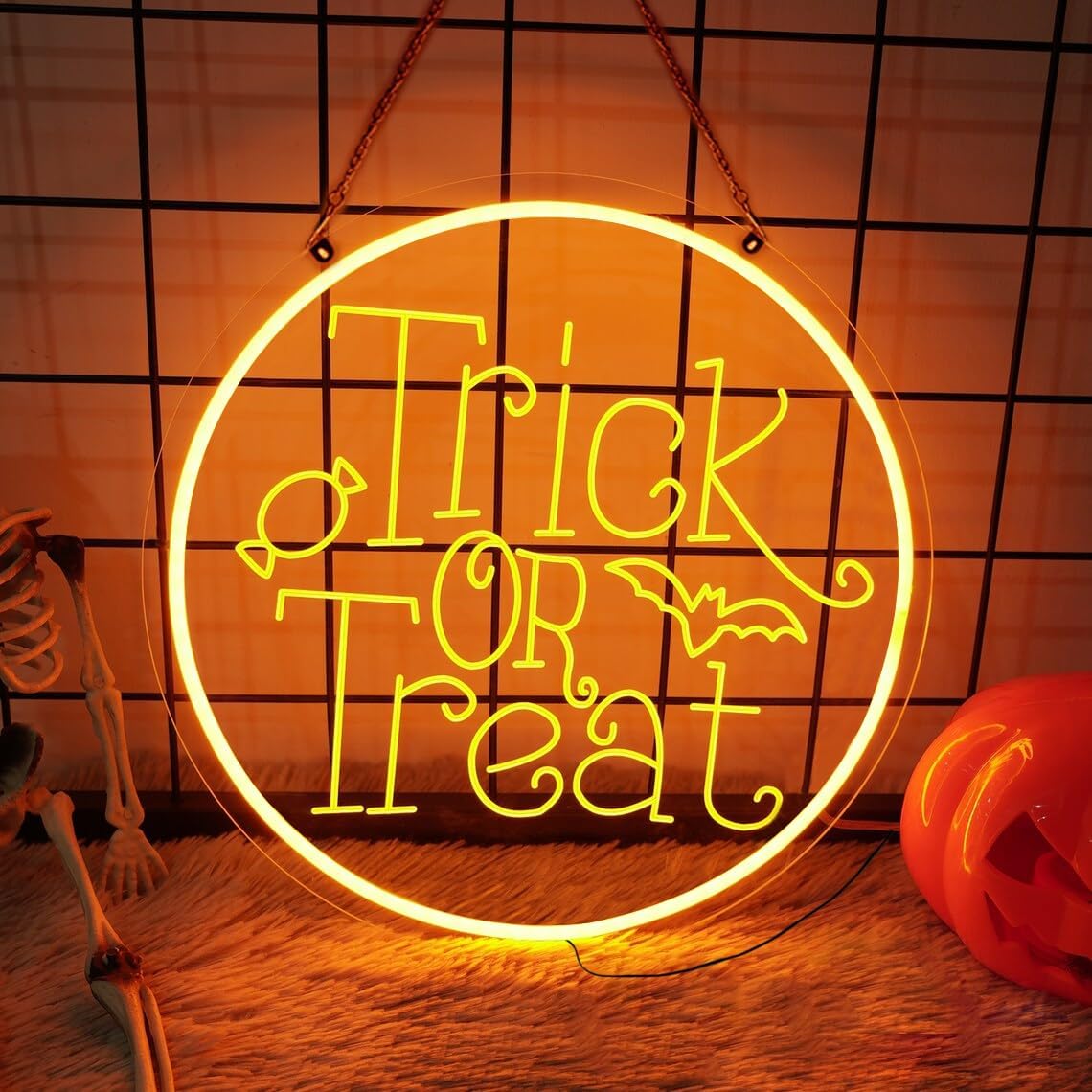 Neon Trick or Treat, światło USB LED, neon na Halloween, dekoracja na imprezę, prezent na Halloween, 30 cm