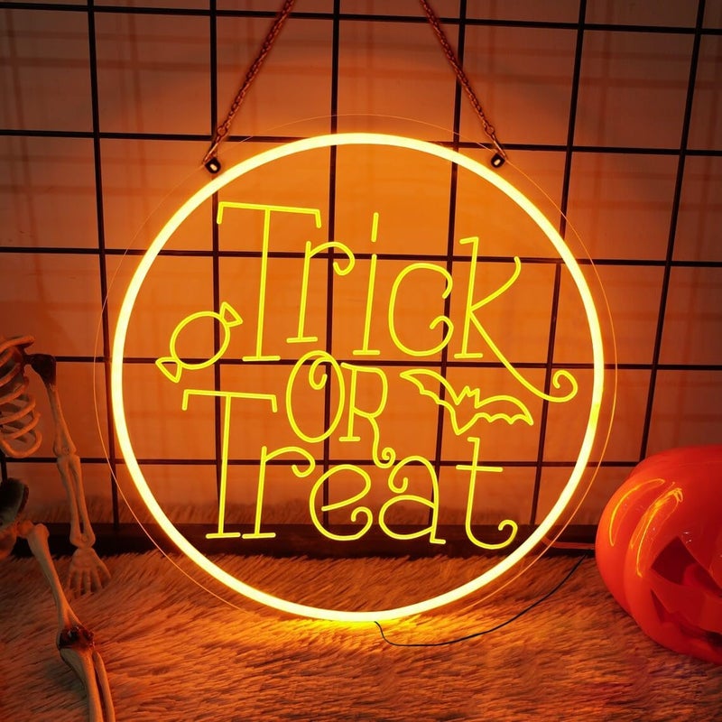 Neon Trick or Treat, światło USB LED, neon na Halloween, dekoracja na imprezę, prezent na Halloween, 30 cm