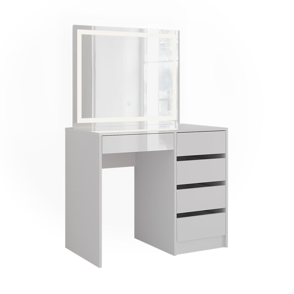 Vicco Stół toaletowy Sherry, Biały/Biały wysoki połysk, 89.8 cm z lusterkiem LED