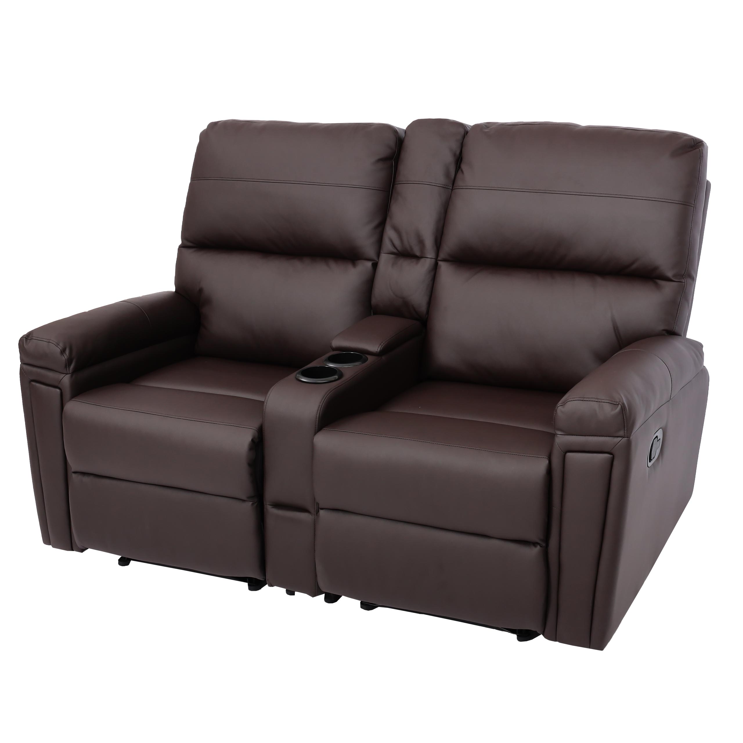 2-osobowy fotel kinowy HWC-K17, fotel rozkładany fotel telewizyjny sofa, zawieszenie Nosa schowek na kubek ~ imitacja skóry brązowy