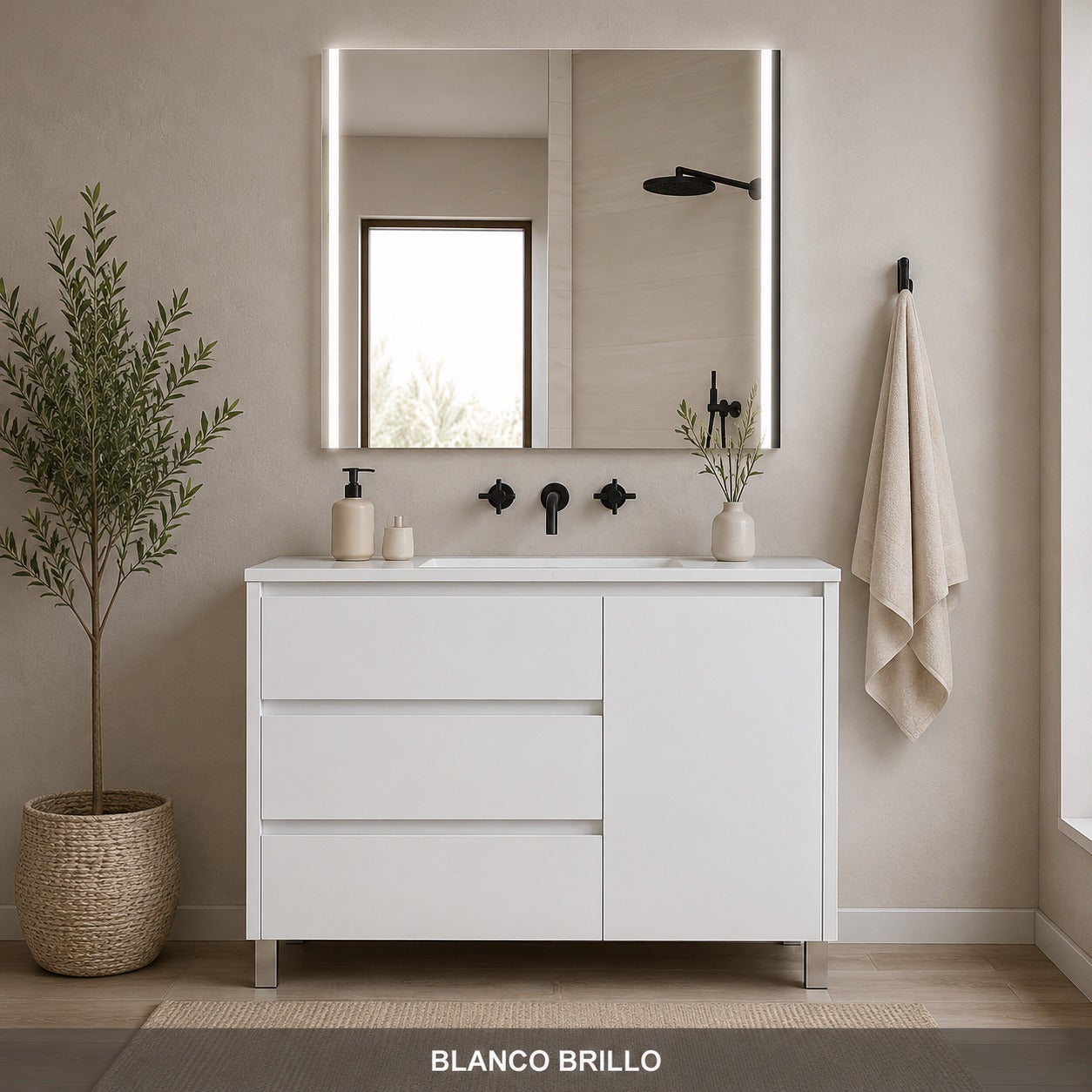 Szafka łazienkowa z 3 szufladami, drzwiami i umywalką ORIGENBATH VOLUM bez lustra 80x40 cm biały