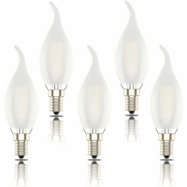 Żarówki LED E14 Opakowanie 5 żarówek LED E14, żarnik w kształcie płomienia z mrożonym wzorem, mała żarówka Edisona SES C35, 4 W (odpowiednik 40 W), c