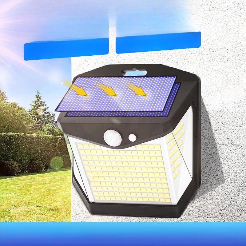Zewnętrzna lampa solarna z czujnikiem ruchu, wodoodporność IP65, oświetlenie 270°, zasięg wykrywania 6 m, do ogrodu (światło białe)