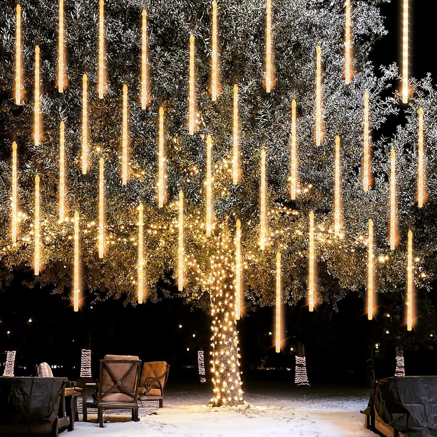 Zewnętrzne lampki choinkowe, 288 LED, deszcz meteorów, dekoracje świąteczne, lampki choinkowe (8 rurek - 50 cm)