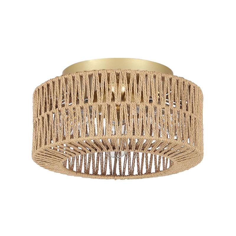 Lampa sufitowa w stylu boho, lampa sufitowa z rattanu z trzema źródłami światła do salonu, lampa sufitowa boho z kloszem z rattanu, lampa sufitowa bam