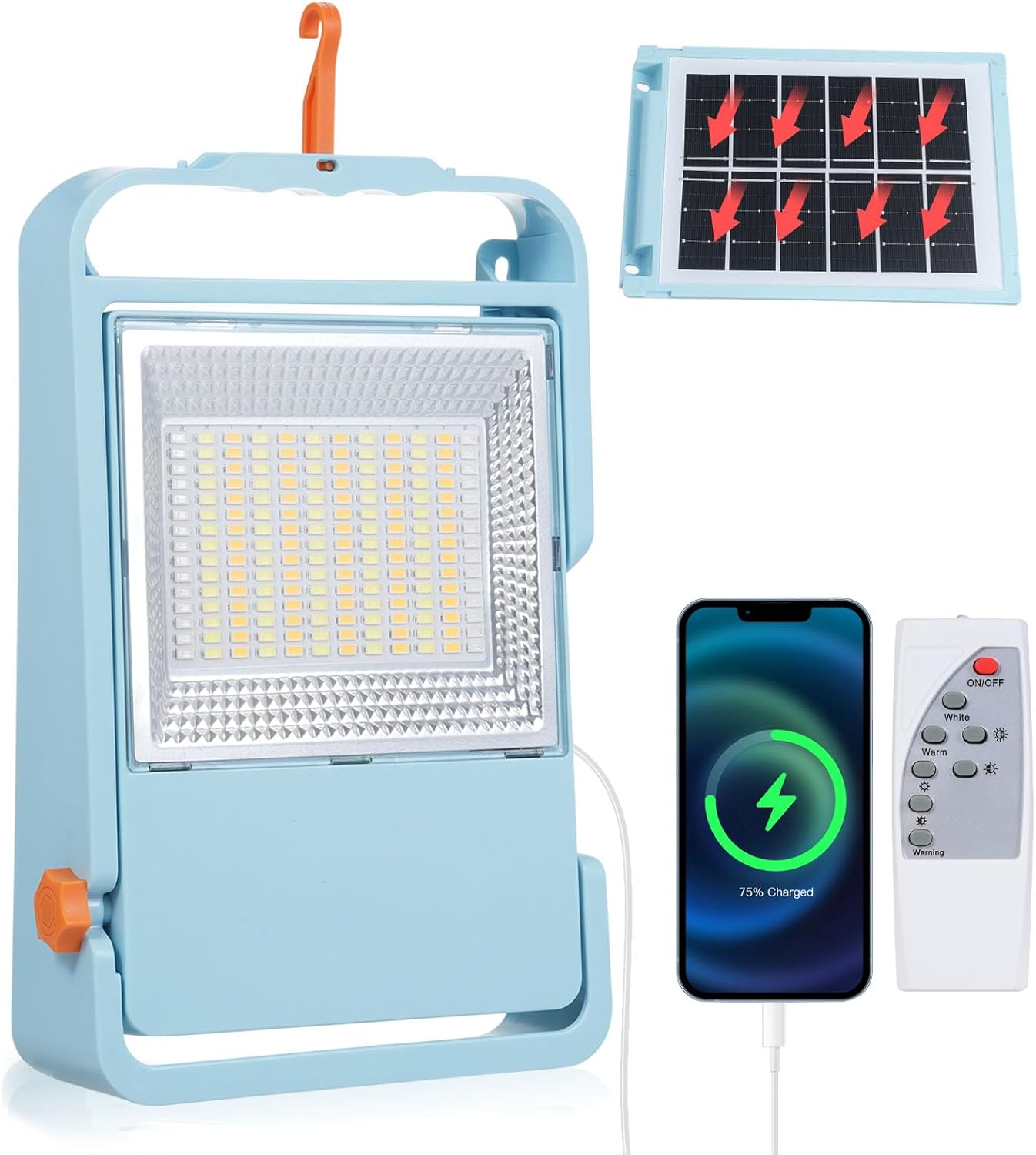 Lampy słoneczne do campingu, 6000 mAh, ładowane, zmienna intensywność, pilot, panel słoneczny odłączany, 5 trybów, 180 LED, lampa robocza