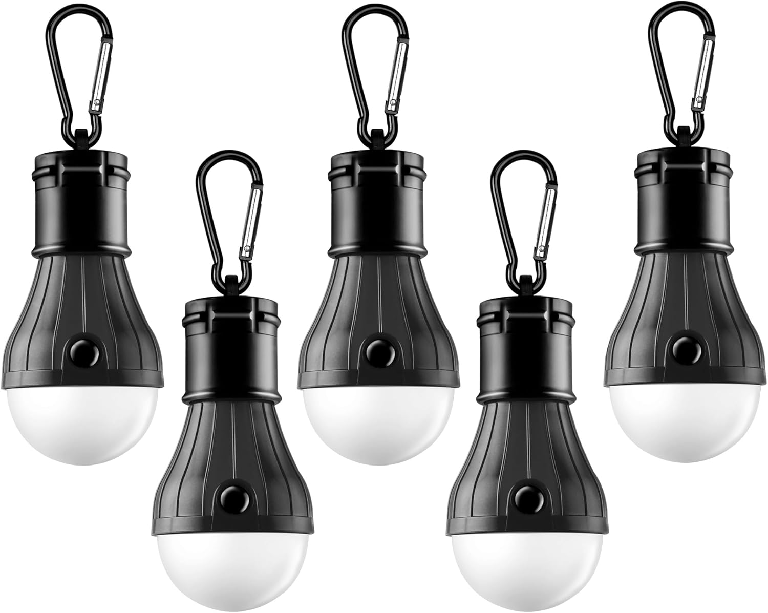 Przenośne lampki namiotowe LED, czarne, z haczykami, odpowiednie do uprawiania turystyki pieszej, trekkingu i kempingu (opakowanie 5 szt.)