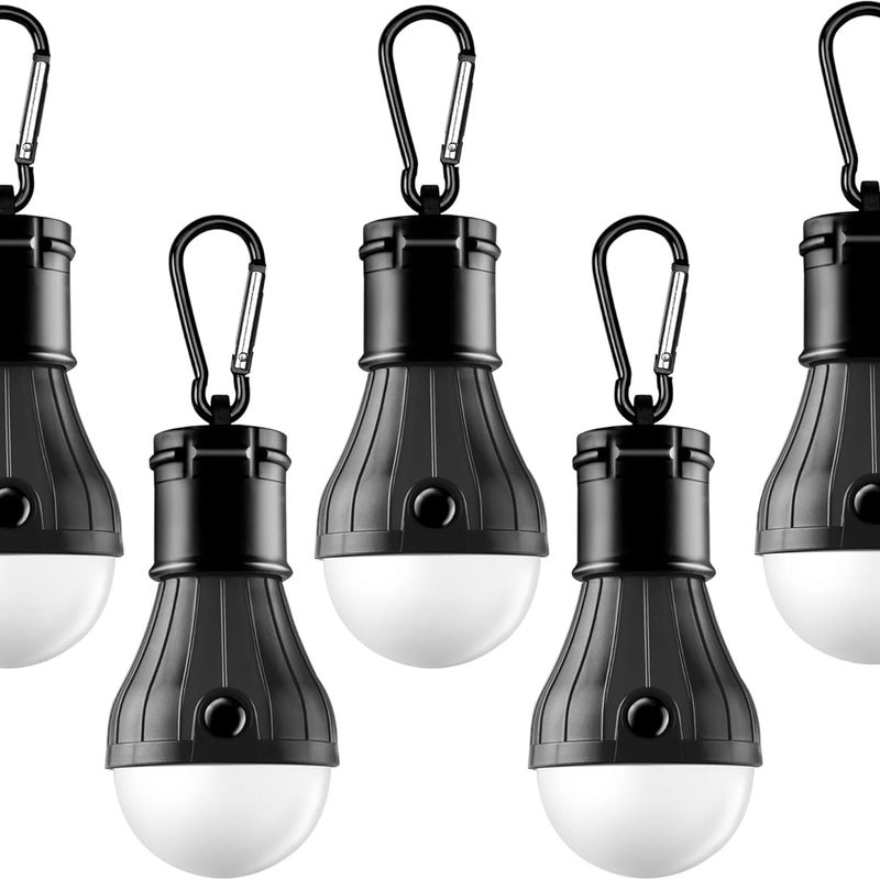 Przenośne lampki namiotowe LED, czarne, z haczykami, odpowiednie do uprawiania turystyki pieszej, trekkingu i kempingu (opakowanie 5 szt.)