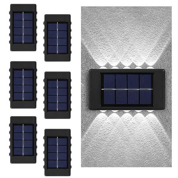 6 SZT. Podwójny reflektor solarny, solarne lampy ścienne - 10 LED, białe światło, IP65, do drzwi wejściowych/alejki ogrodowej