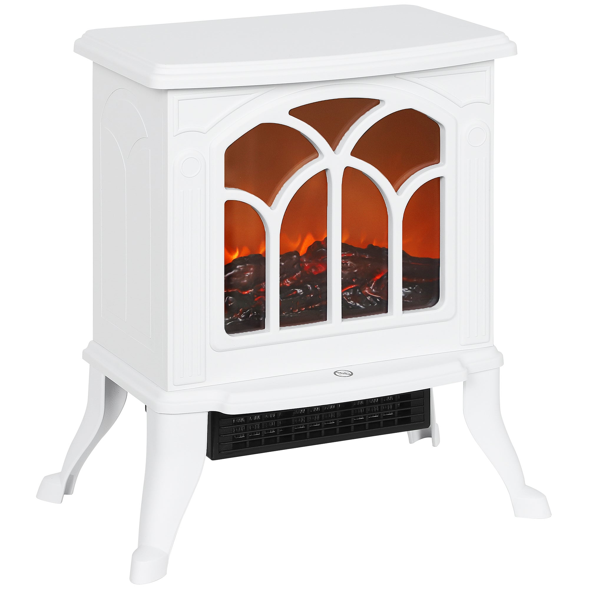 Przenośny kominek elektryczny 750/1500 W, dekoracyjny sztuczny kominek z efektem płomienia LED, 37.3 x 23.1 x 44 cm, biały