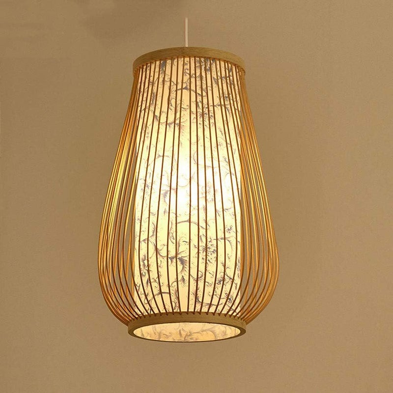 Ineasicer Starożytna chińska latarnia Wisząca lampa z naturalnego bambusa Lustro w stylu vintage Industrial do sypialni, baru, jadalni