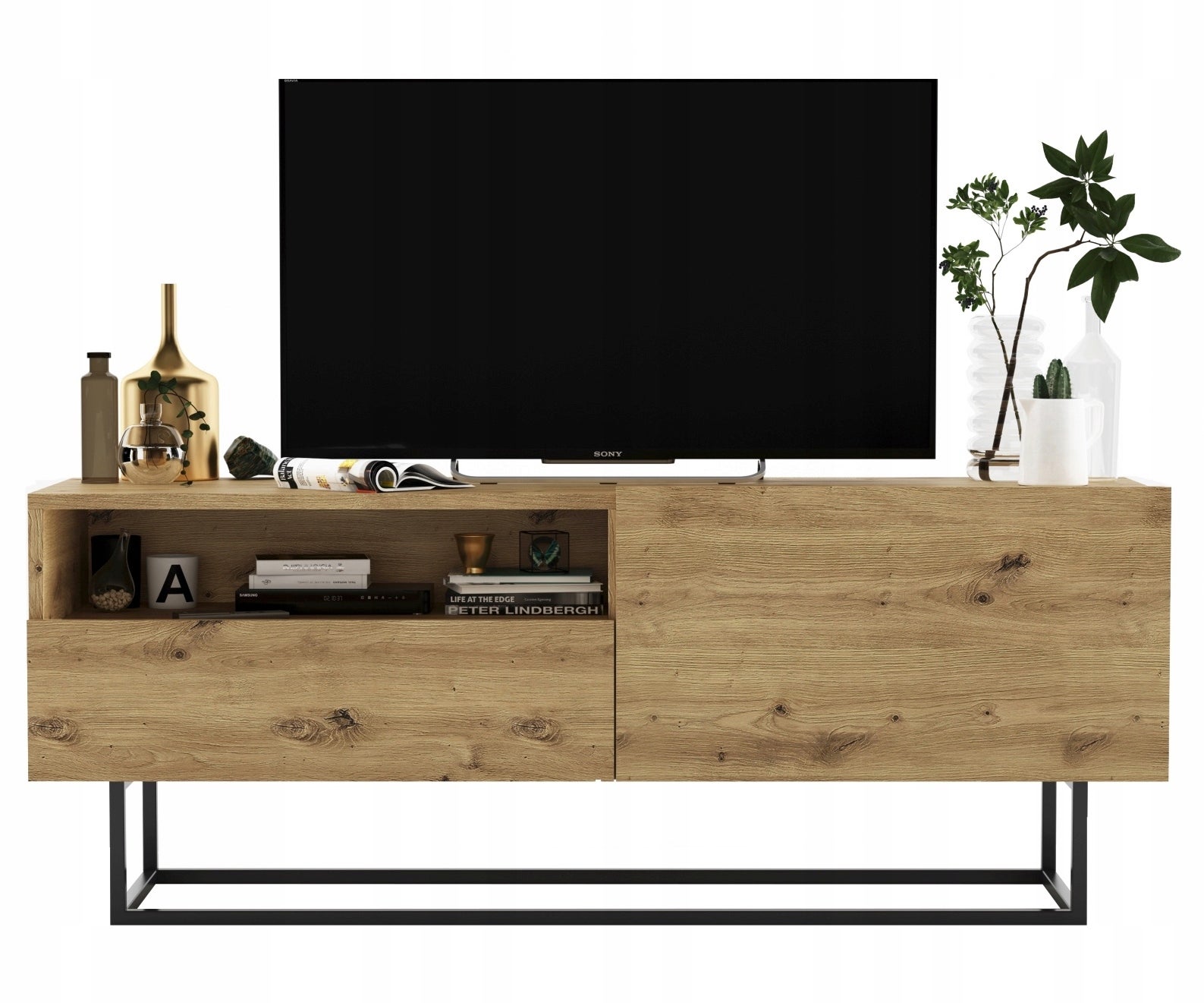 Szafka RTV Loft Industrialna dąb artisan, metalowy stelaż, komoda pod telewizor do salonu