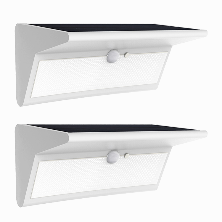 Zestaw 2 lamp solarnych z czujnikiem ruchu, oświetlenie solarne do ogrodu, wodoodporne oświetlenie zewnętrzne IP65, 4 tryby, ciepłe światło