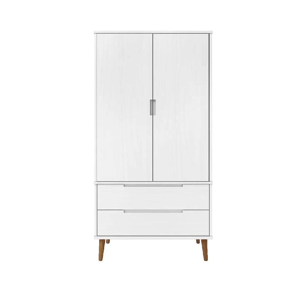 Szafa vidaxl MOLDE Biały lite drewno sosnowe 90x55x175 cm 2 szuflady