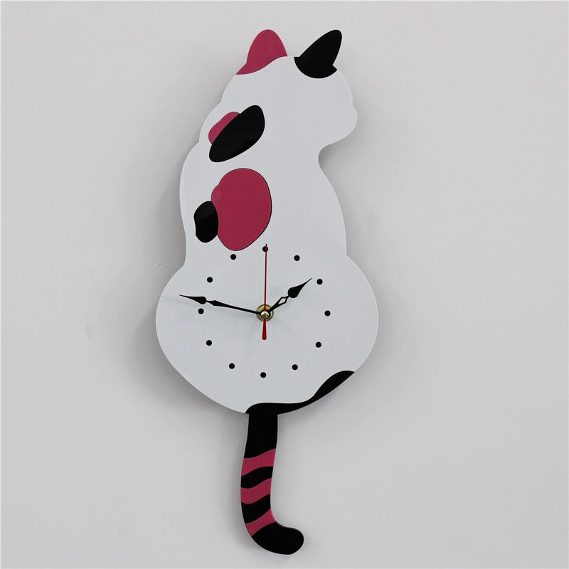 Kreatywny zegar ścienny z akrylu z motywem kociego ogona (42 cm x 18 cm) - Dekoracja wnętrz - Baterie nie są dołączone, biały