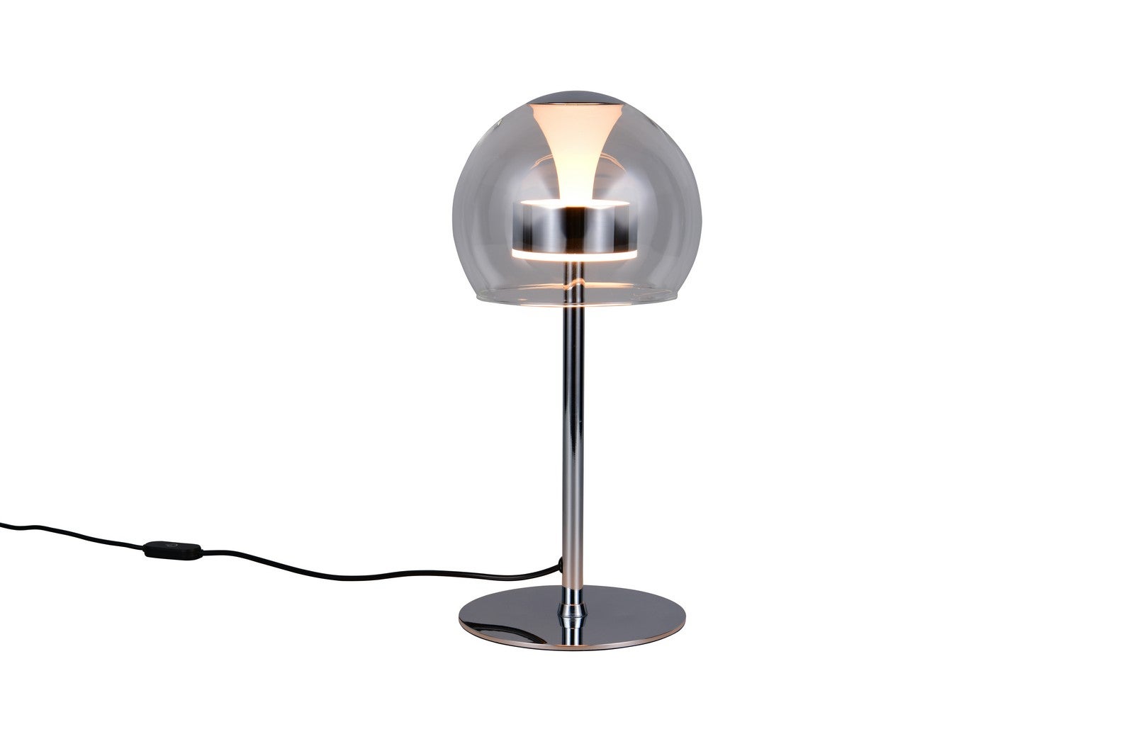 Lampa stołowa LED FLYNT chromowana szara 8W zmienna (ciepła / neutralna) 880lm szkło wym:35x16x16cm IP20 Trio