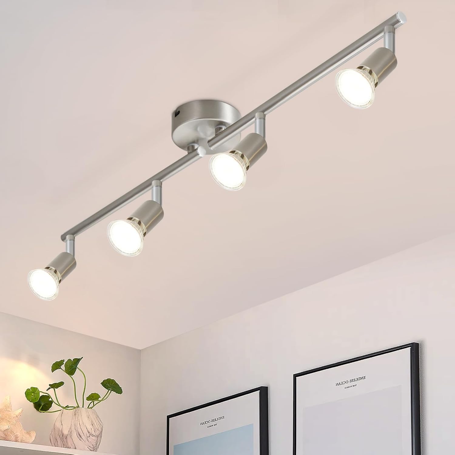 Spot sufitowy LED 4 Żarówki - Nowoczesny plafon LED, obrotowy, ciepłe światło - Chrom.