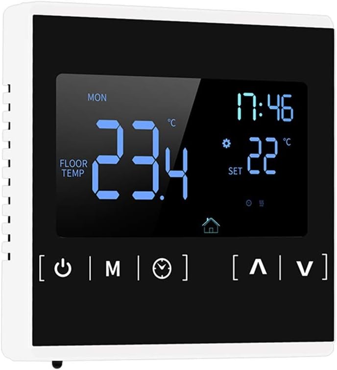 Programowalny termostat z ekranem dotykowym o dużej mocy, z podwójną kontrolą temperatury do domowego ogrzewania podłogowego (czarny)