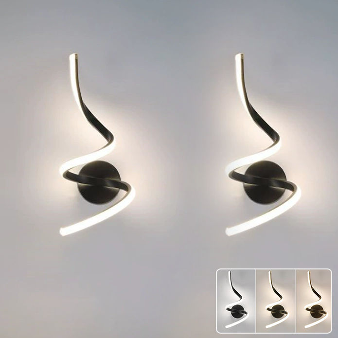 Zestaw 2 kinkietów, nowoczesne wewnętrzne lampy ścienne LED, spiralne lampki nocne, 3 temperatury barwowe (3000K-6000K)