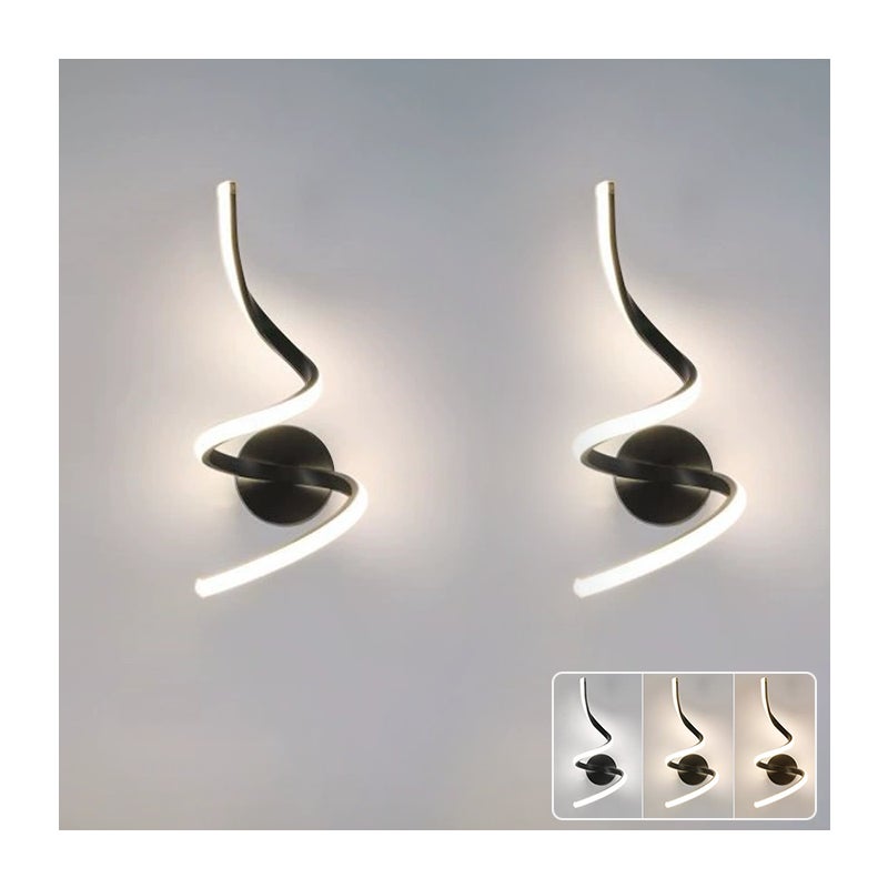 Zestaw 2 kinkietów, nowoczesne wewnętrzne lampy ścienne LED, spiralne lampki nocne, 3 temperatury barwowe (3000K-6000K)