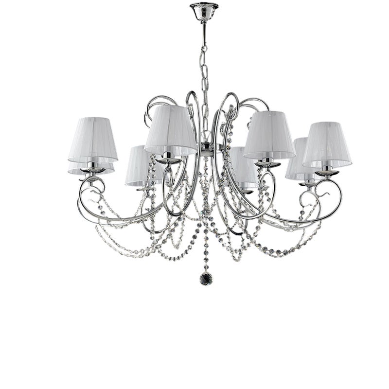 Lampadario in ferro cromato 8 luci con paralumi H.58 - MAX 118 - Ø78