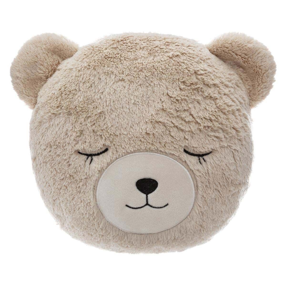 Atmosphera - Cuscino per bambini con orsetto in finta pelliccia, diametro 28 cm, design interno