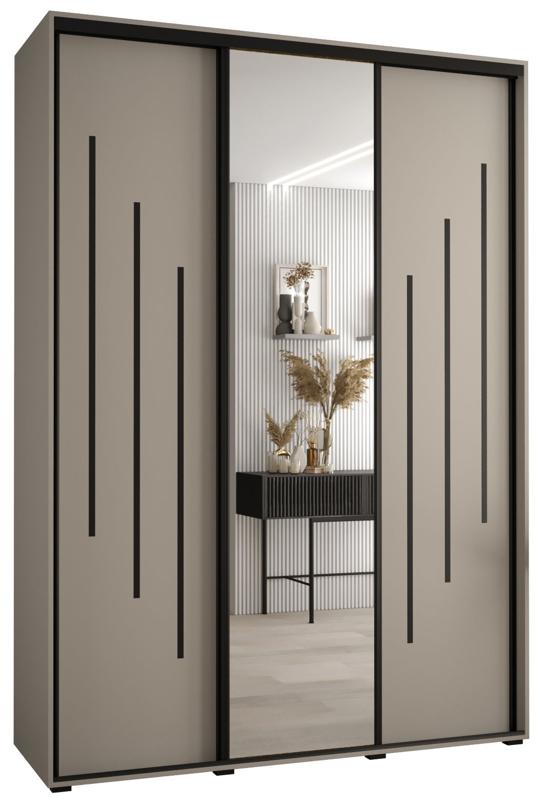 Szafa przesuwna z lustrem wysoka Dakota 9 170 x 45 x 235,2 cm kaszmir + u. czarny - Abiks Meble