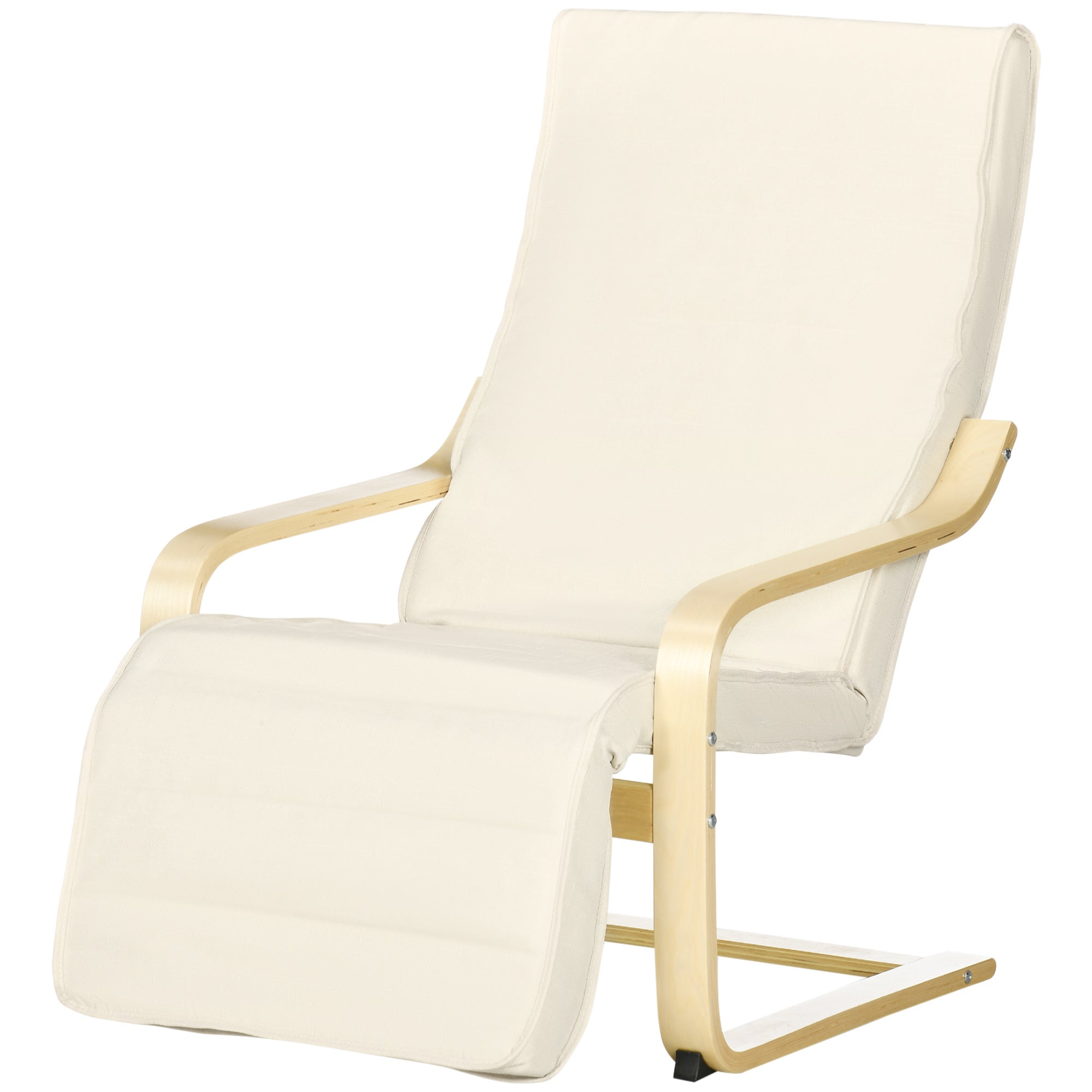 Regulowana sofa wypoczynkowa z podnóżkiem, tapicerka z tkaniny relaksującej, 66,5 x 94 x 100 cm, kolor kremowy