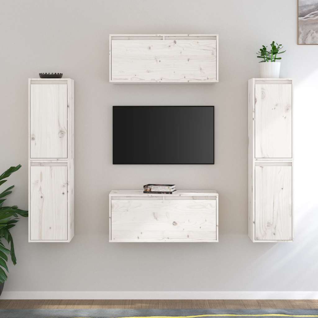 Szafki pod TV, 6 szt., białe, lite drewno sosnowe vidaXL