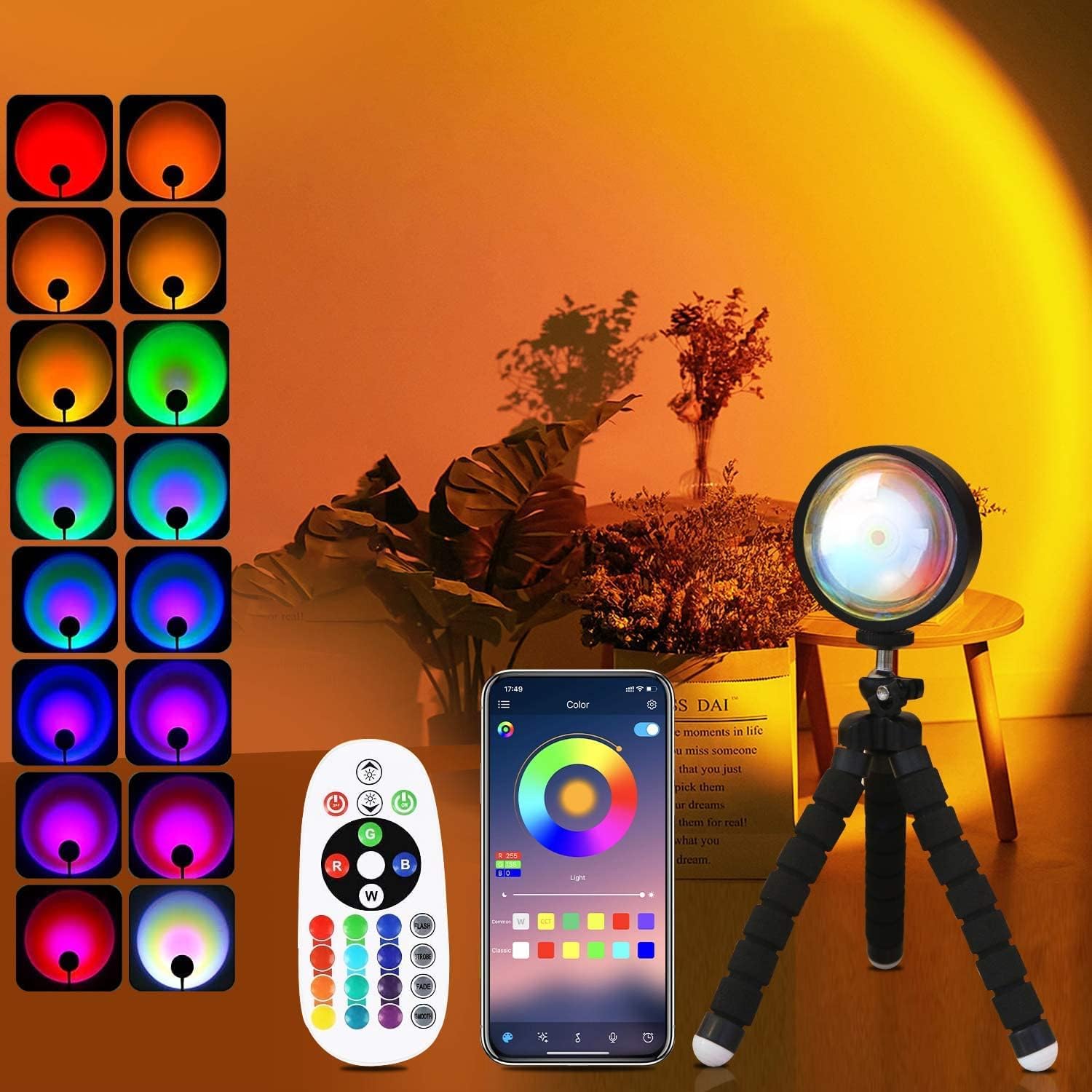 Lampa Sunset Lampe Coucher de Soleil Lampka Nocna Led do Sypialni Neonowy Projektor Światła Led Gamingowa Lampka Nocna/Biurkowa Rgb Dekoracja Ambiance