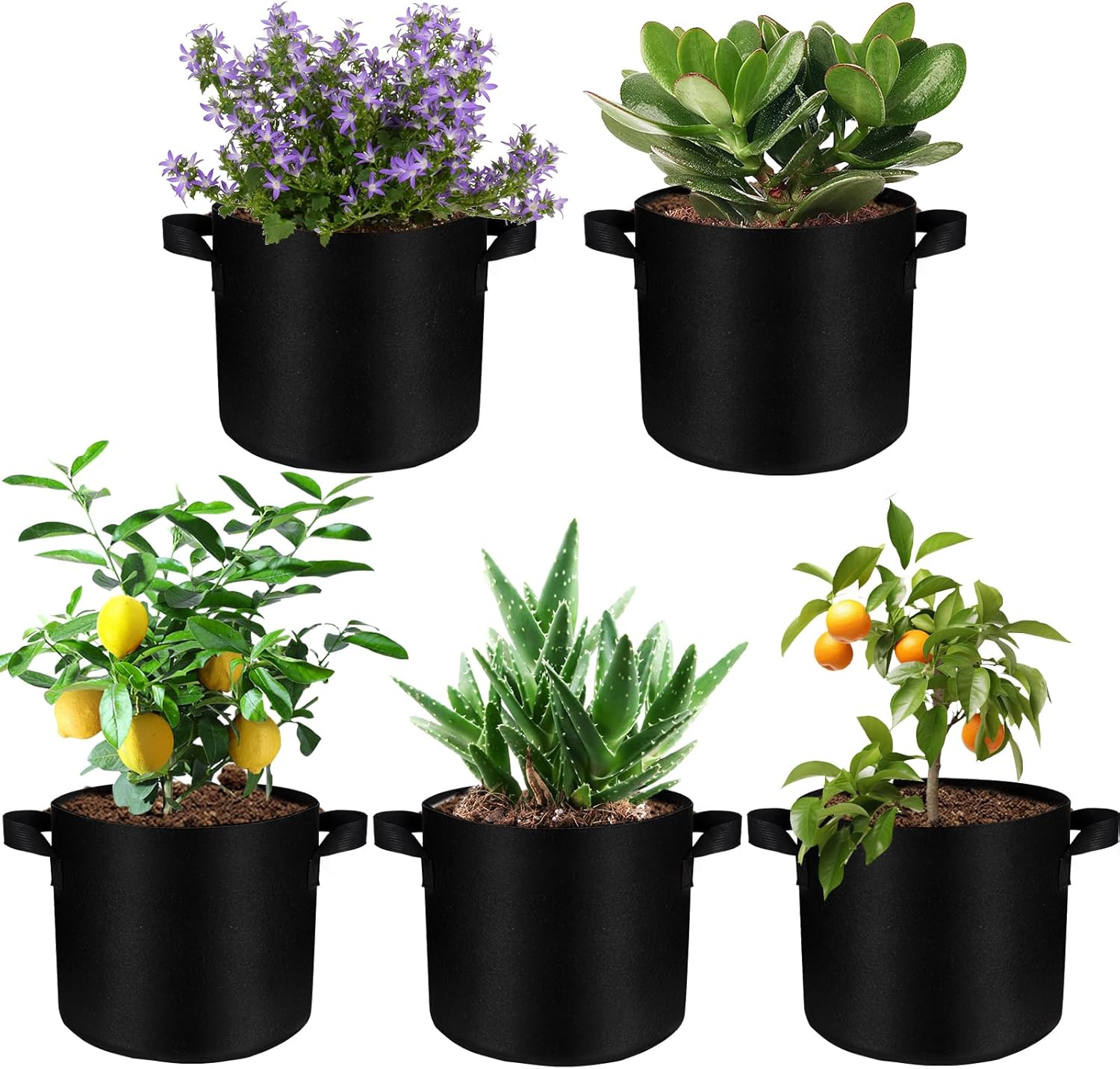 5-częściowe worki do sadzenia 20 l, średnica 30 cm, wysokość 25 cm, worki do sadzenia z włókniny z uchwytami, kwiaty, 35 x 28 cm, czarne
