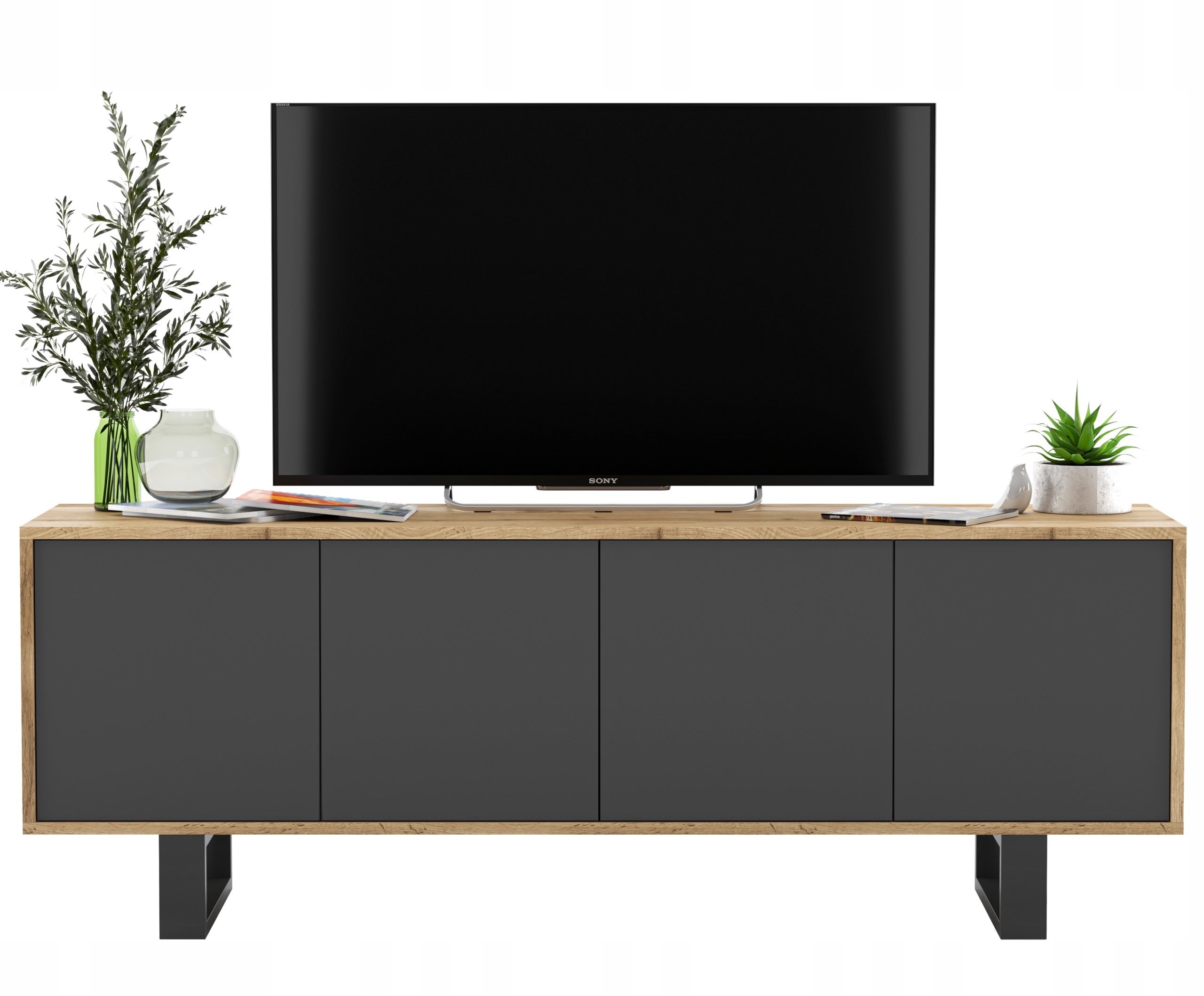 Szafka RTV Loft 150 cm grafit mat, nowoczesna komoda pod telewizor do salonu w stylu loft