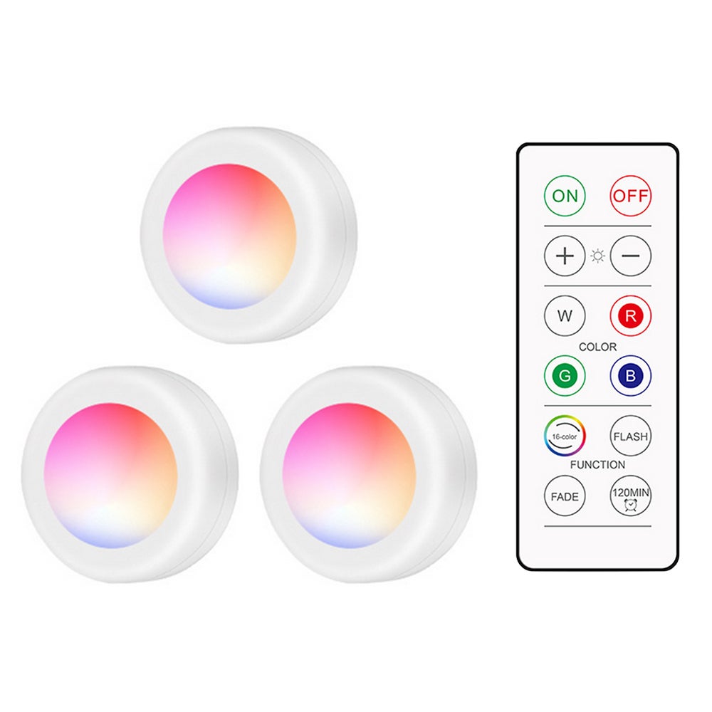 Bezprzewodowa lampa LED do szafy z pilotem, 16 kolorów RGB, ściemnialna, timer 120-minutowy, 3 baterie AAA