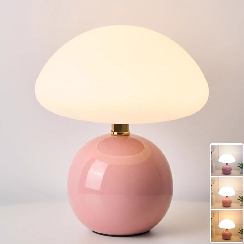 Lampa stołowa grzybek, lampka nocna, lampa artystyczna z ceramiczną podstawą, lampa biurkowa ze ściemniaczem o płynnej regulacji, 3 tryby oświetlenia
