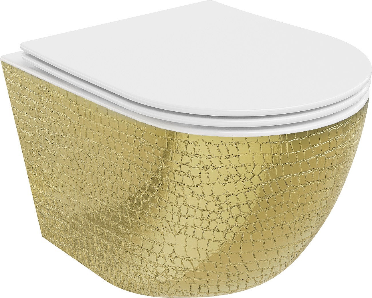 Mexen Lena miska wc Rimless z deską wolnoopadającą slim, duroplast, biała/złota wzór łuski - 30224008