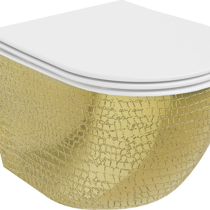 Mexen Lena miska wc Rimless z deską wolnoopadającą slim, duroplast, biała/złota wzór łuski - 30224008