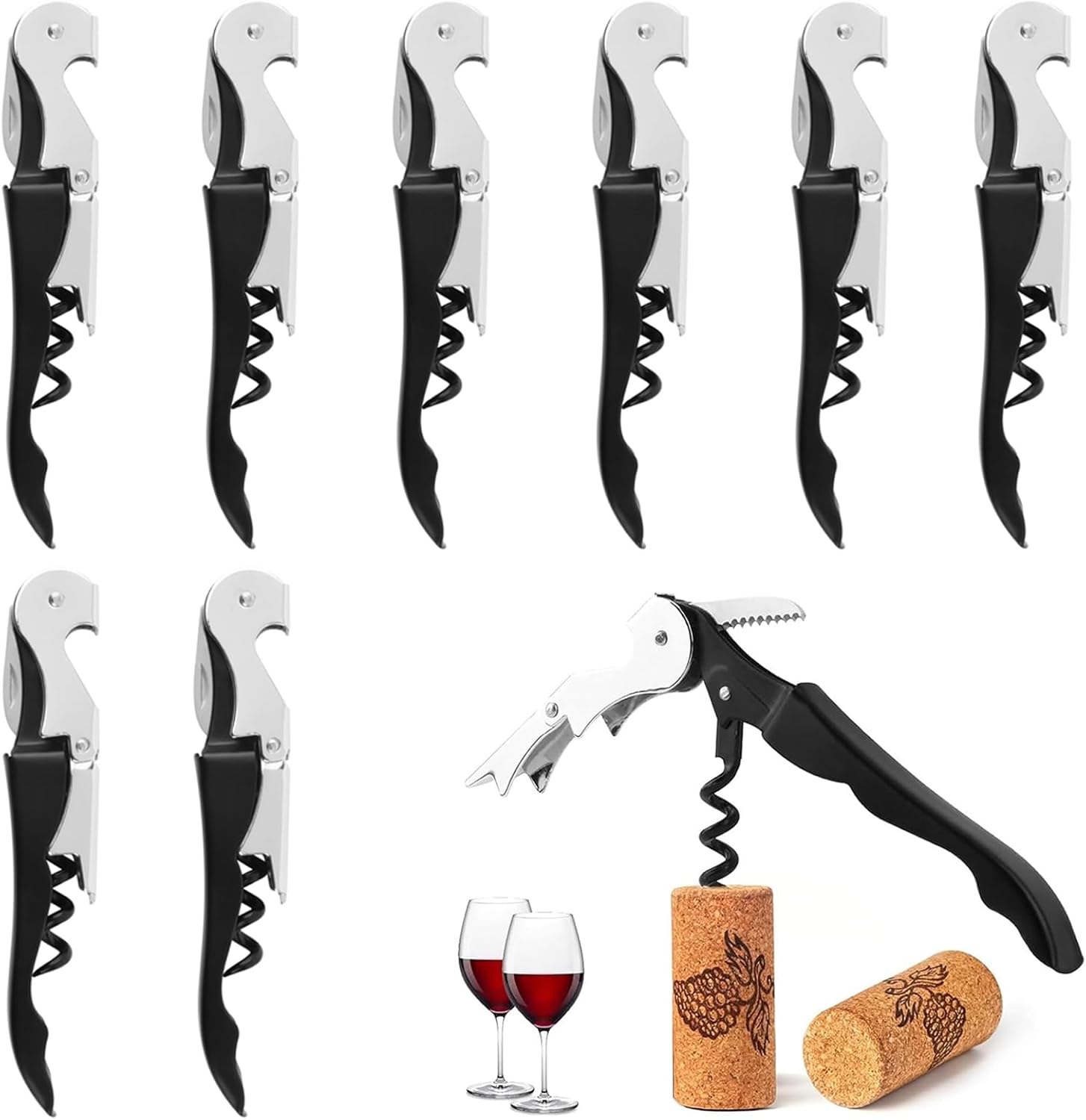 Zestaw 8 profesjonalnych noży kelnerskich, korkociągów, korkociągów 3 w 1, noży sommelierskich, ze stali nierdzewnej z otwieraczem do butelek i obci