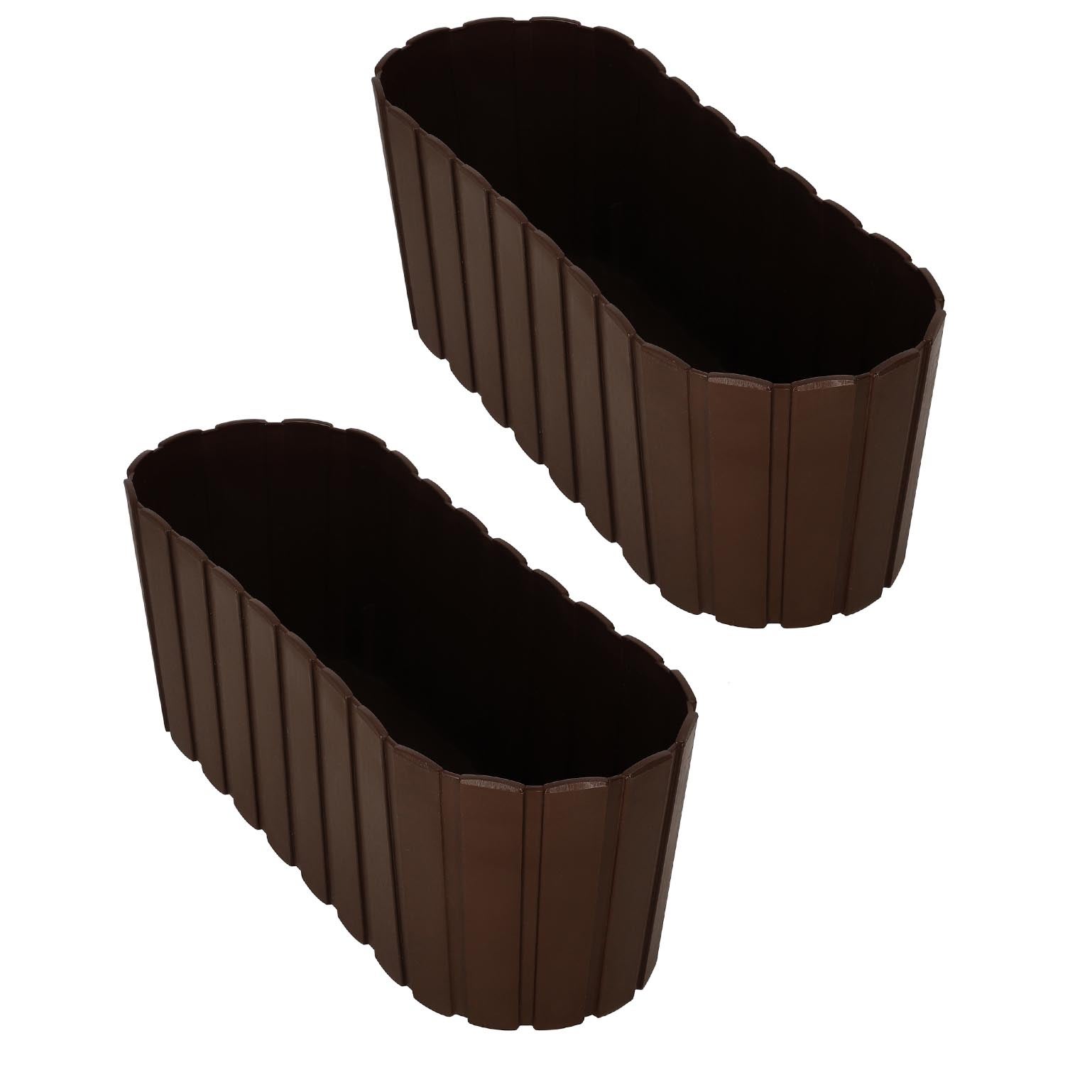 2 szt. Doniczka Skrzynka Balkonowa - 40 x 13 x 13 cm - Skrzynia Plastikowa na Kwiatki - Donica Owalna na Balkon - Rustykalna - Brąz KOTARBAU