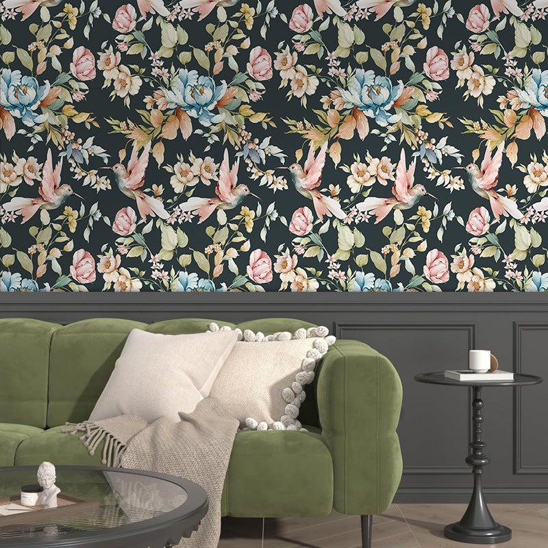 Tapeta vintage z motywem ptaków i kwiatów – Tapeta dekoracyjna – Tapeta winylowa samoprzylepna (43 x 300 cm)