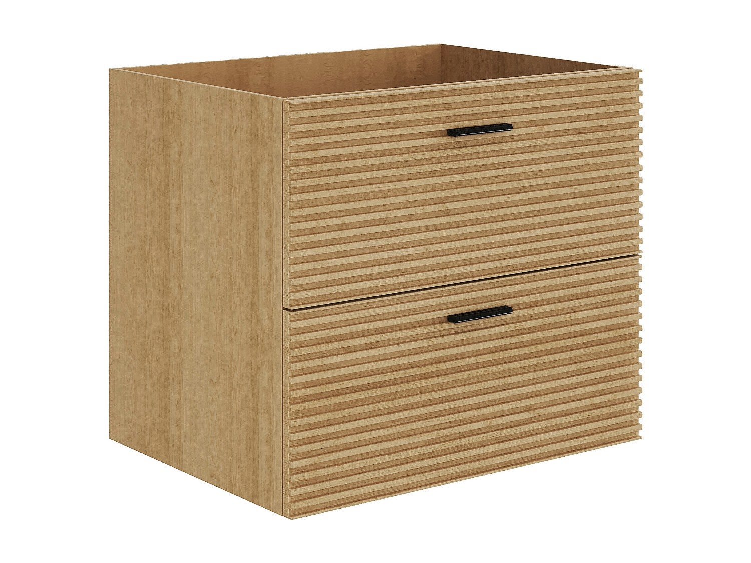 Szafka pod umywalkę na nóżkach z prążkowanym frontem - 2 szuflady - Jasne drewno naturalne - 60 cm - SARONE