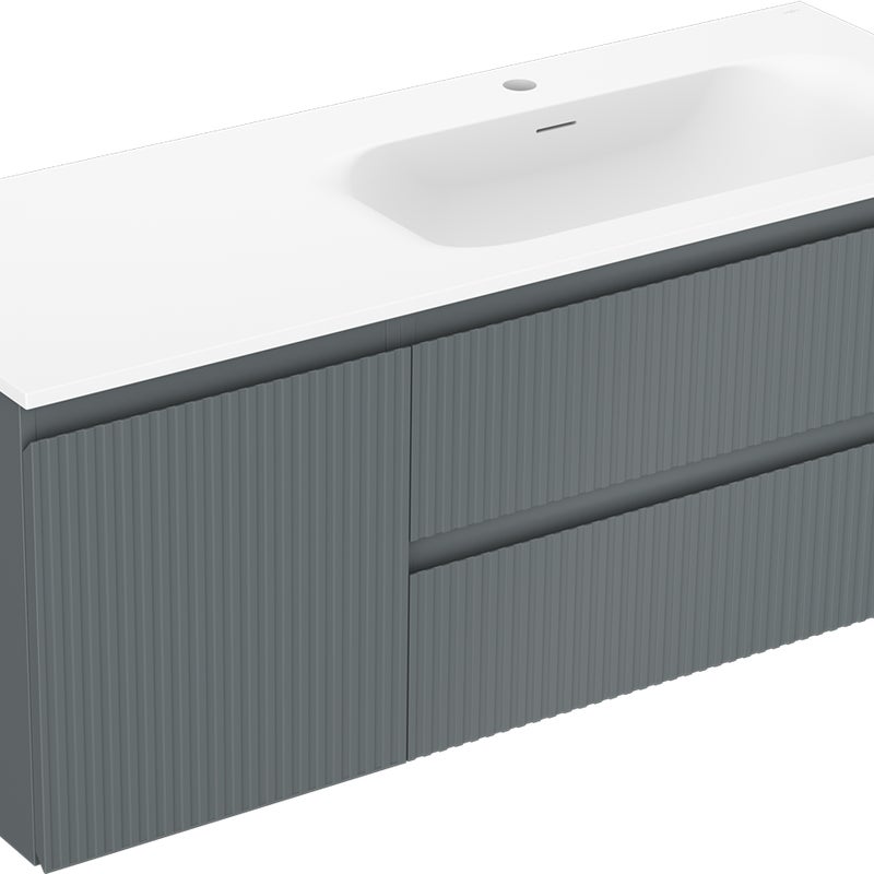Mexen Rivel szafka łazienkowa 120 cm z umywalką Vela prawą, 2S, 1D, ryflowana, grafit/biała mat - 91A23-12047-3-BBFFF66-W23P01