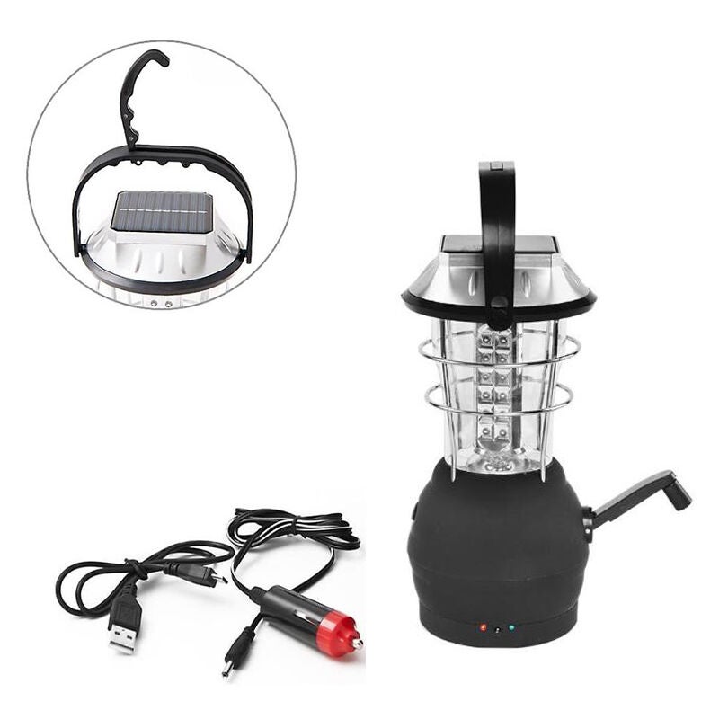 Przenośna latarnia, latarnia solarna, czarna, z korbką dynamo, 36 diod LED, lampa kempingowa, lampa awaryjna, odpowiednia do biwakowania na świeżym
