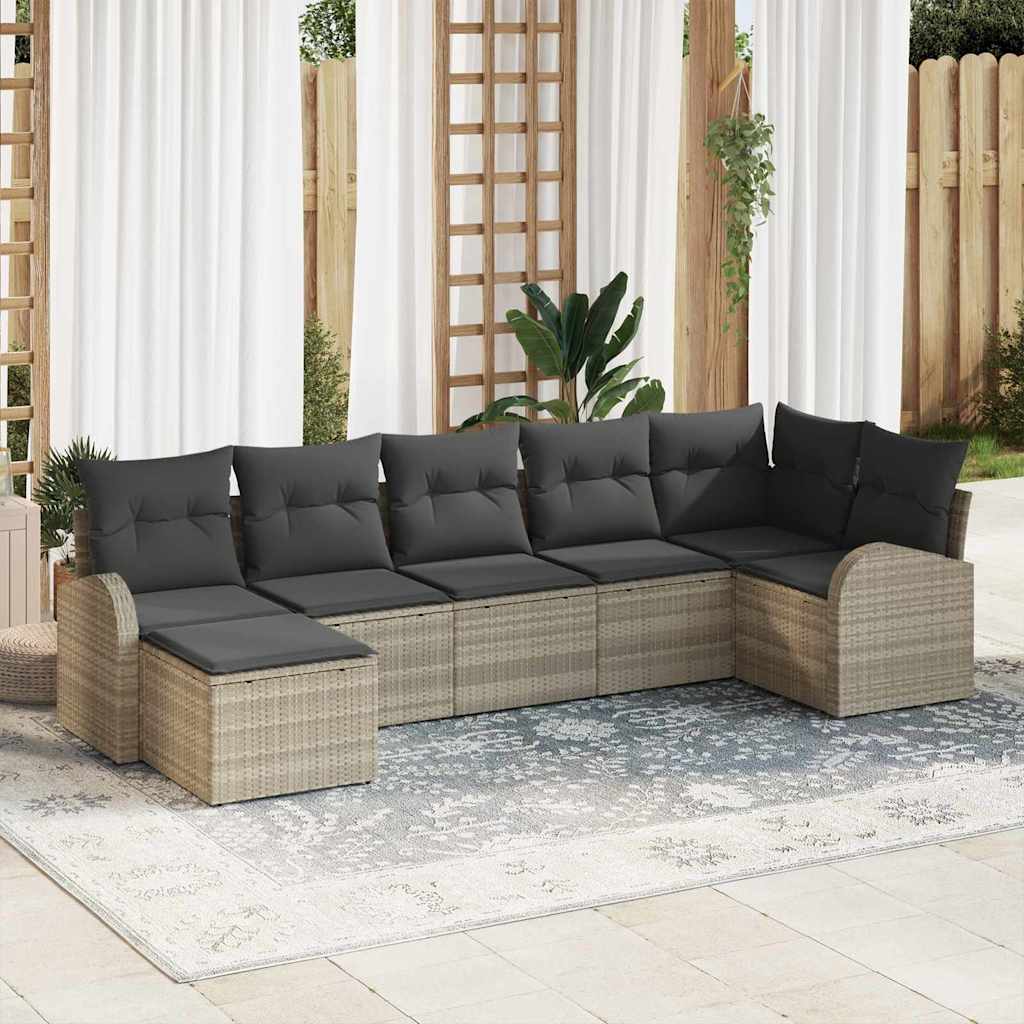 Zestaw Sof na Ogród z poduszką 7 pcs Jasnoszary Rattan poli vidaXL