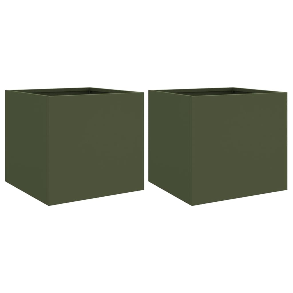 2x Donica Ogrodowa Stalowa 32x30x29 cm Oliwkowa Zieleń na Taras na Balkon