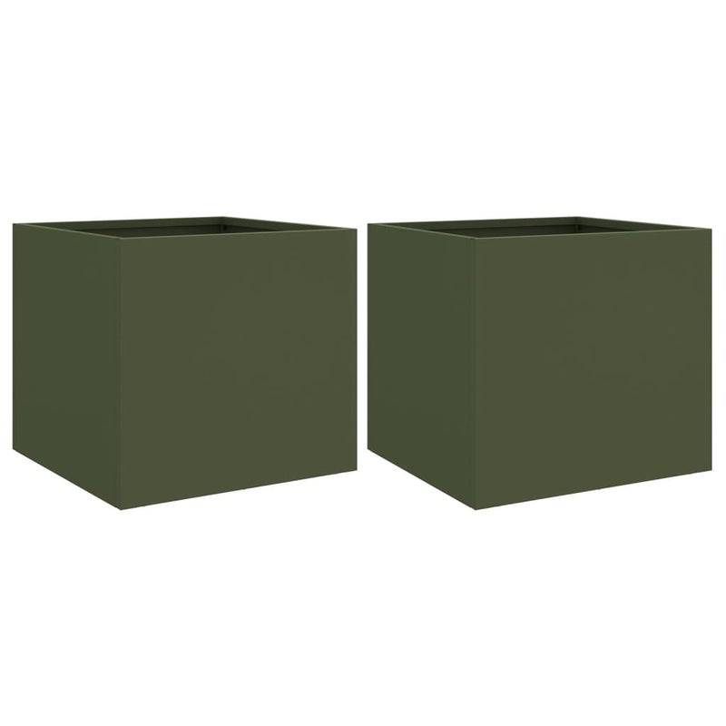 2x Donica Ogrodowa Stalowa 32x30x29 cm Oliwkowa Zieleń na Taras na Balkon