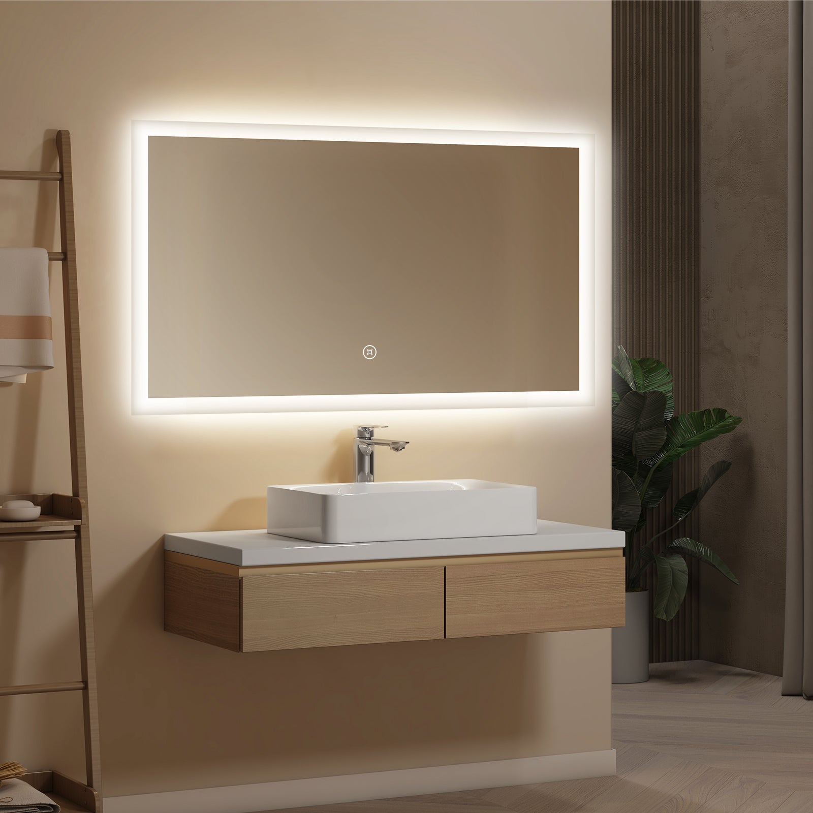EMKE Lustro łazienkowe z oświetleniem LED 60x120 cm, z 6500K, przełącznik dotykowy, funkcja pamięci