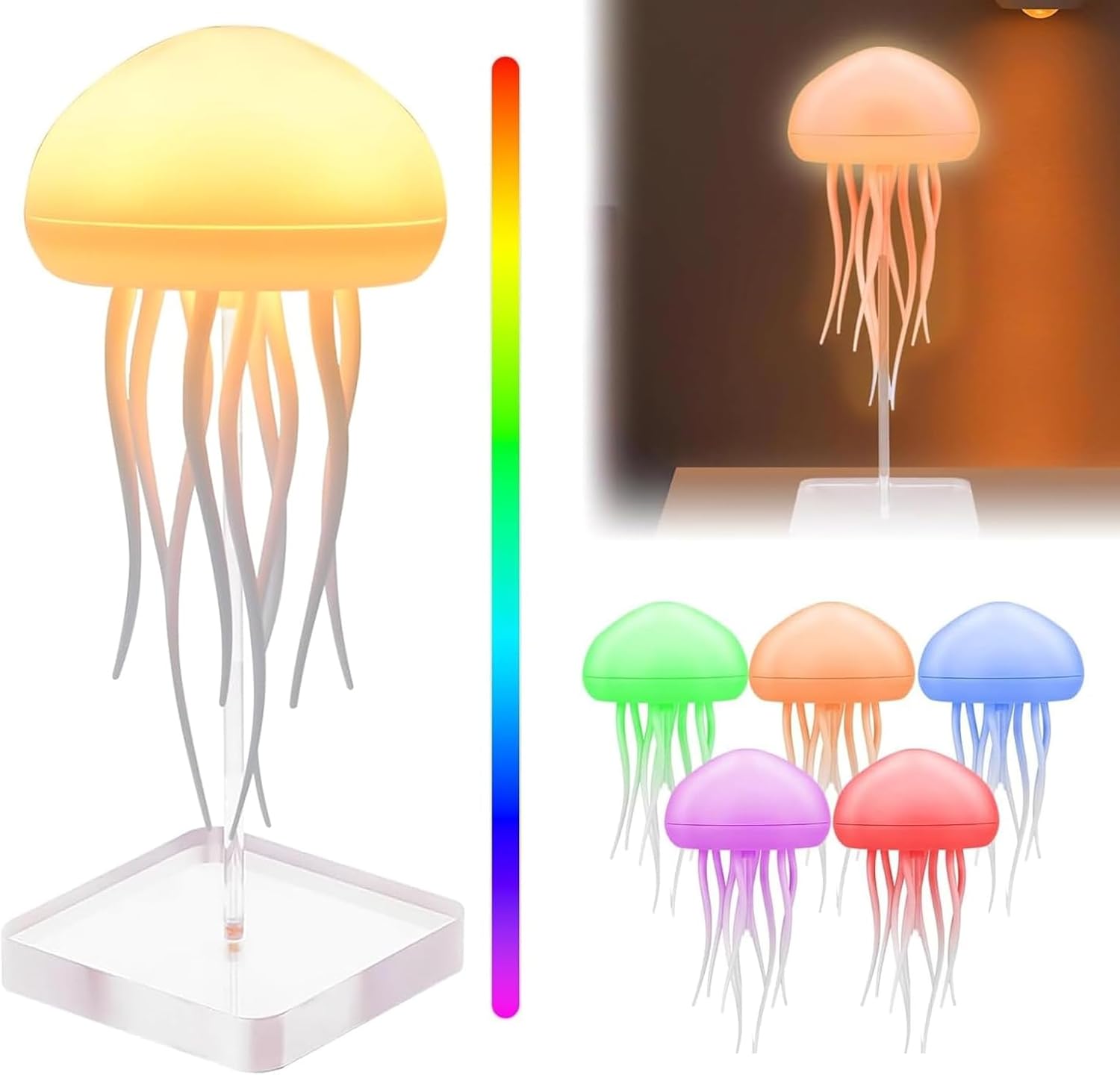 Lampa LED w kształcie meduzy – ładowana przez USB – 2 tryby – obracające się macki – dekoracja do pokoju dziecięcego, domu, biura