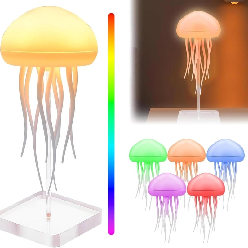 Lampa LED w kształcie meduzy – ładowana przez USB – 2 tryby – obracające się macki – dekoracja do pokoju dziecięcego, domu, biura